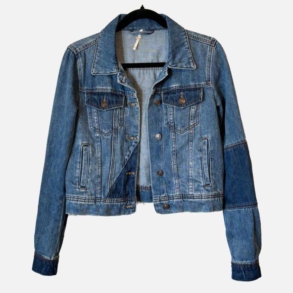 Free People Rumors Patchwork Two-Tone Denim Jean Jacket Women's Size XSmall - Picture 5 of 14